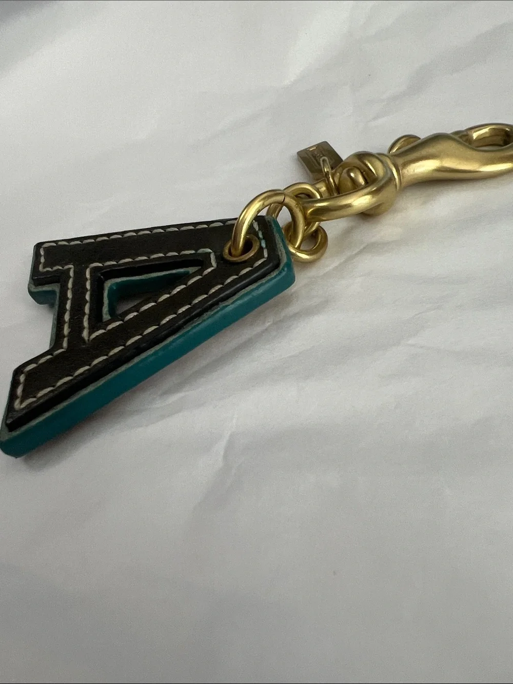 Coach Vintage A Initial Monogram Leather Bag Charm Brass Hardware